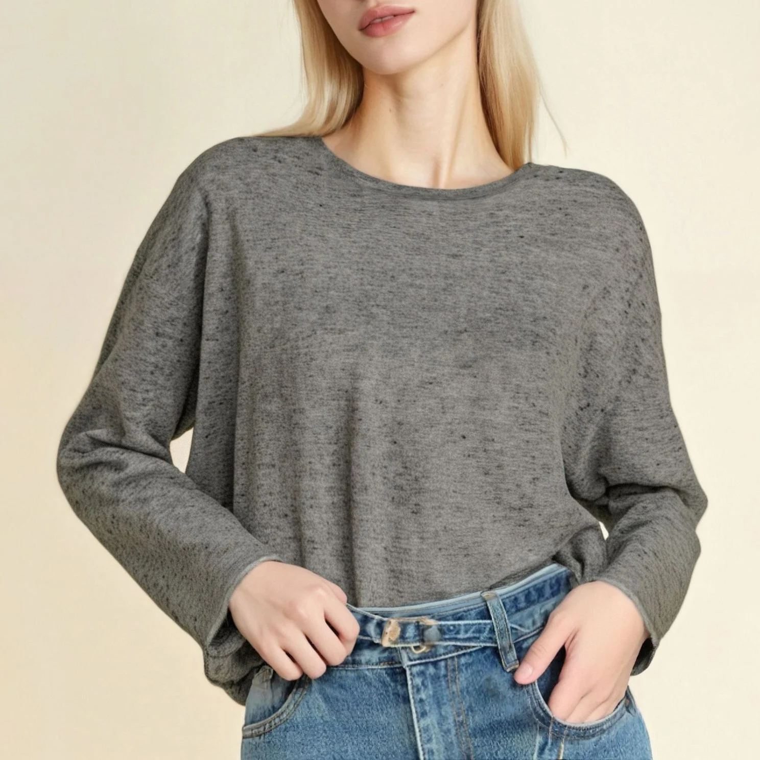 

Oversize Sweater Light Weight Wool Blend Knitted T Shirt Crew Neck Pullover