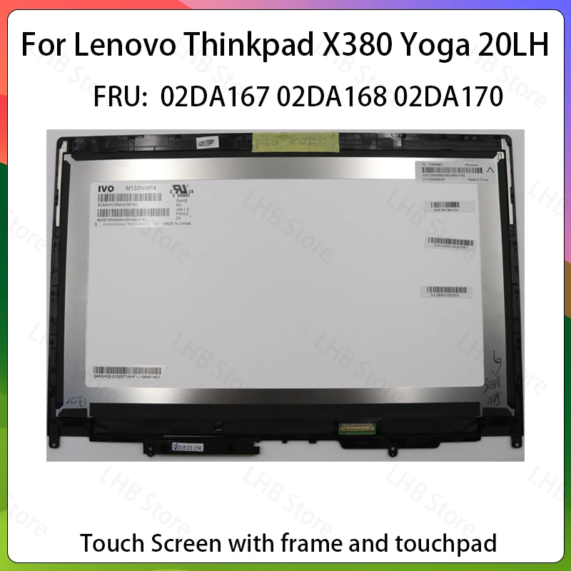 02DA167 02DA168 02DA170 13.3 Inch FHD For Lenovo Thinkpad X380 Yoga 20LH LCD Display Touch Screen Digitizer Complete Replacement