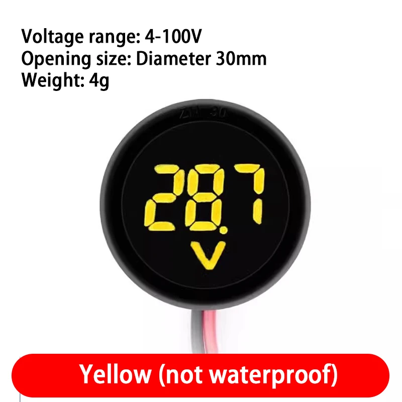 DC 4-100V LED Digital Display Round Two-wire Voltmeter DC Digital Car Voltage Current Meter Volt Detector Tester Monitor