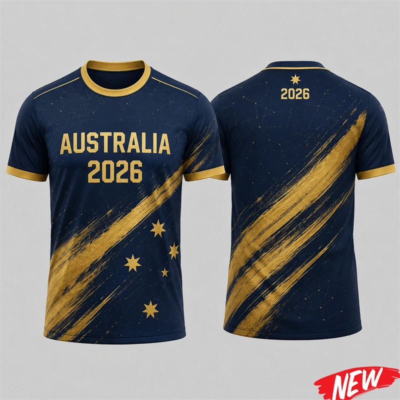 Australia National Map Star Graphic Football Jersey Men 2026 Casual Short Sleeve T Shirt 3d Print Geometric Pattern Tops Unisex