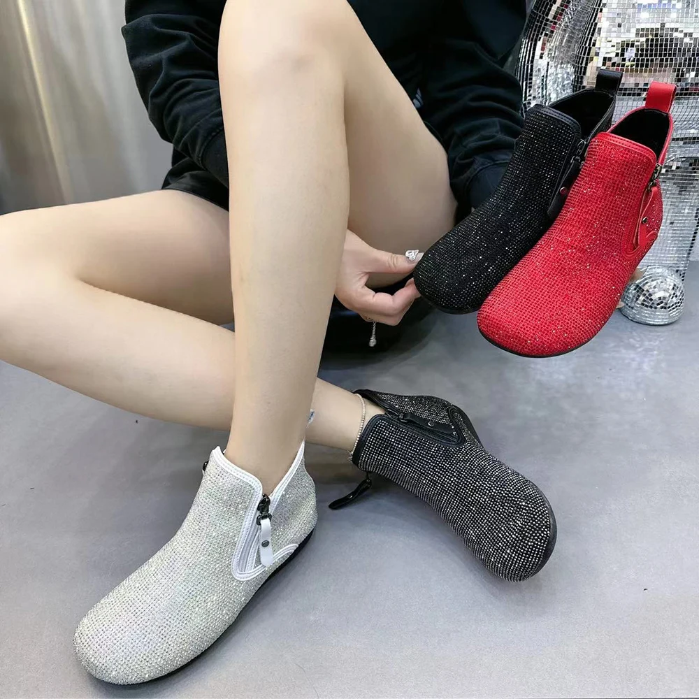 Women Boots Rhinestone Fashion Casual Women Shoes Plus Size Female Flat Boots Antislip Brand Shoes