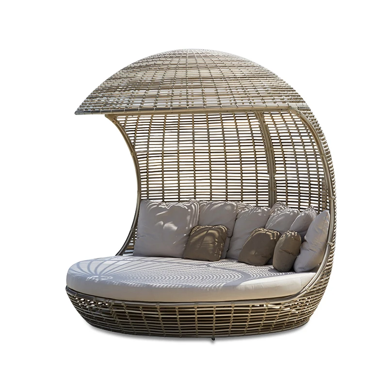 Customized outdoor bed, bird's nest bed, leisure circular floor to ceiling rattan weaving creative bed, double bed, beach sofa