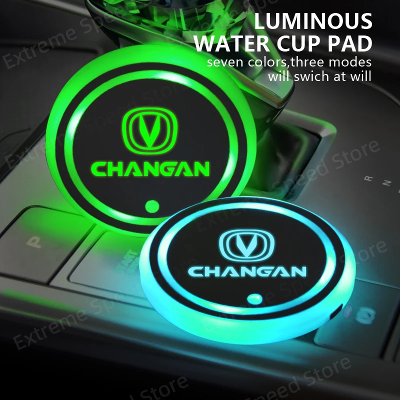 For Changan Logo CS75 Plus CS35 CS15 CS95 CS55 Car Water Cup Coaster 7 Colorf LED Drink Holder Mats Atmosphere Light Accessories