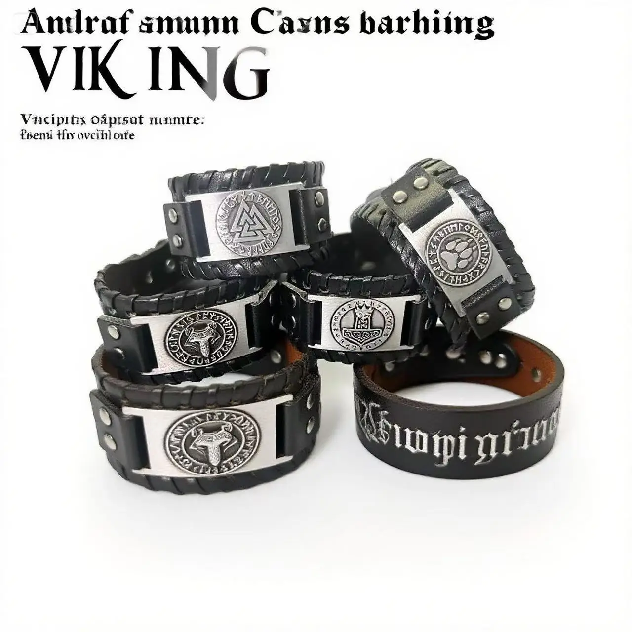 HNSP Viking Rune Jewelry Acessórios Wrap Pulseira de couro para homens tamanho ajustável