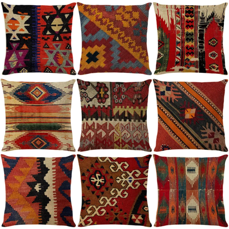 Bohemian side sleeping pillow cover linen multi-color striped printed home decoration cushion ethnic style