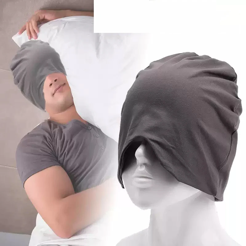 Men Cotton Sleep Hat Light Blocking Windproof Night Cap Soft Sleeping Head Cover Eye Mask Hood For Home Travel Rest