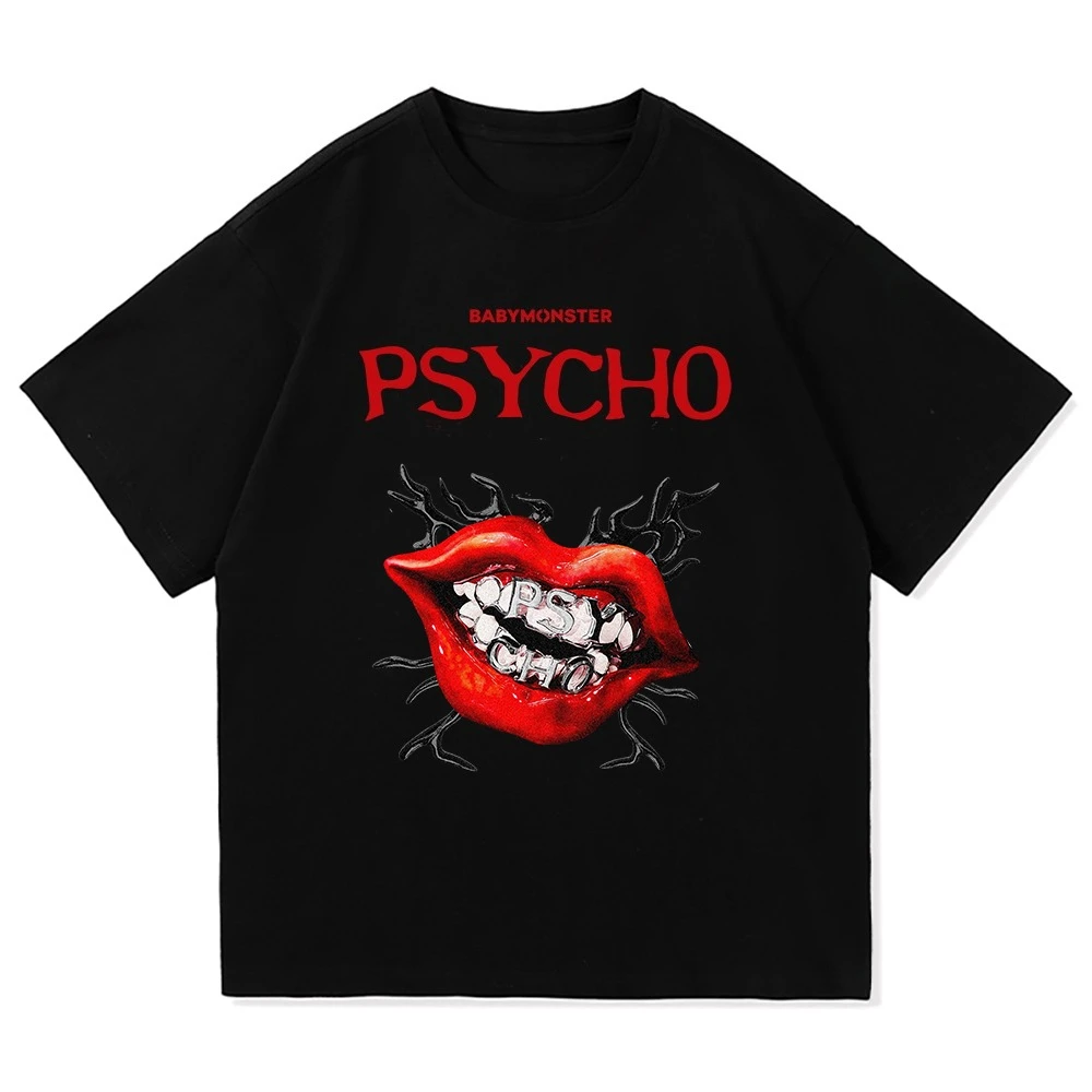 Baby monster We Go Up T Shirt New Song Psycho Fashion Retro Men/women Clothing Vintage Harajuku High Quality pure Cotton Tshirts