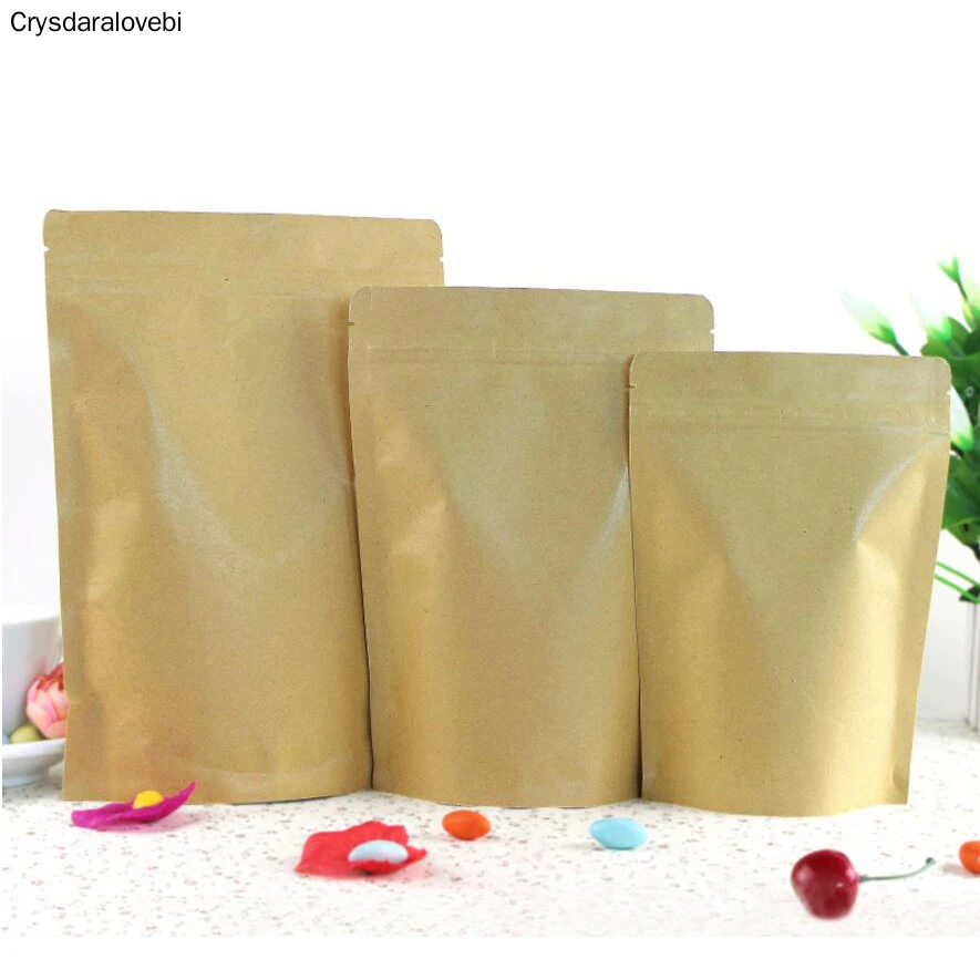 

100Pcs High Barrier Kraft Paper Stand up Zipper Coffee Pouch Bag, Zip Lock Food Gift Cookie Baking Packaging Paper Bags