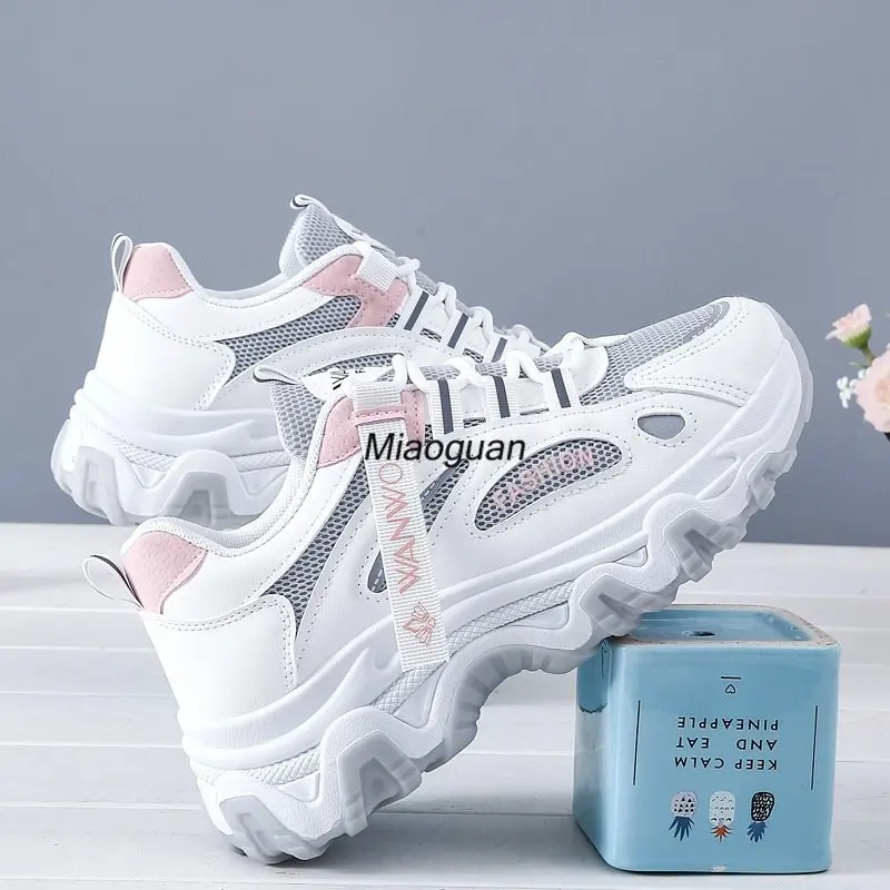 Women New Chunky Sneakers Women Breathable Mesh Casual Platform Sneakers Tennis Female Platform Lace Up Vulcanized Shoes Spring