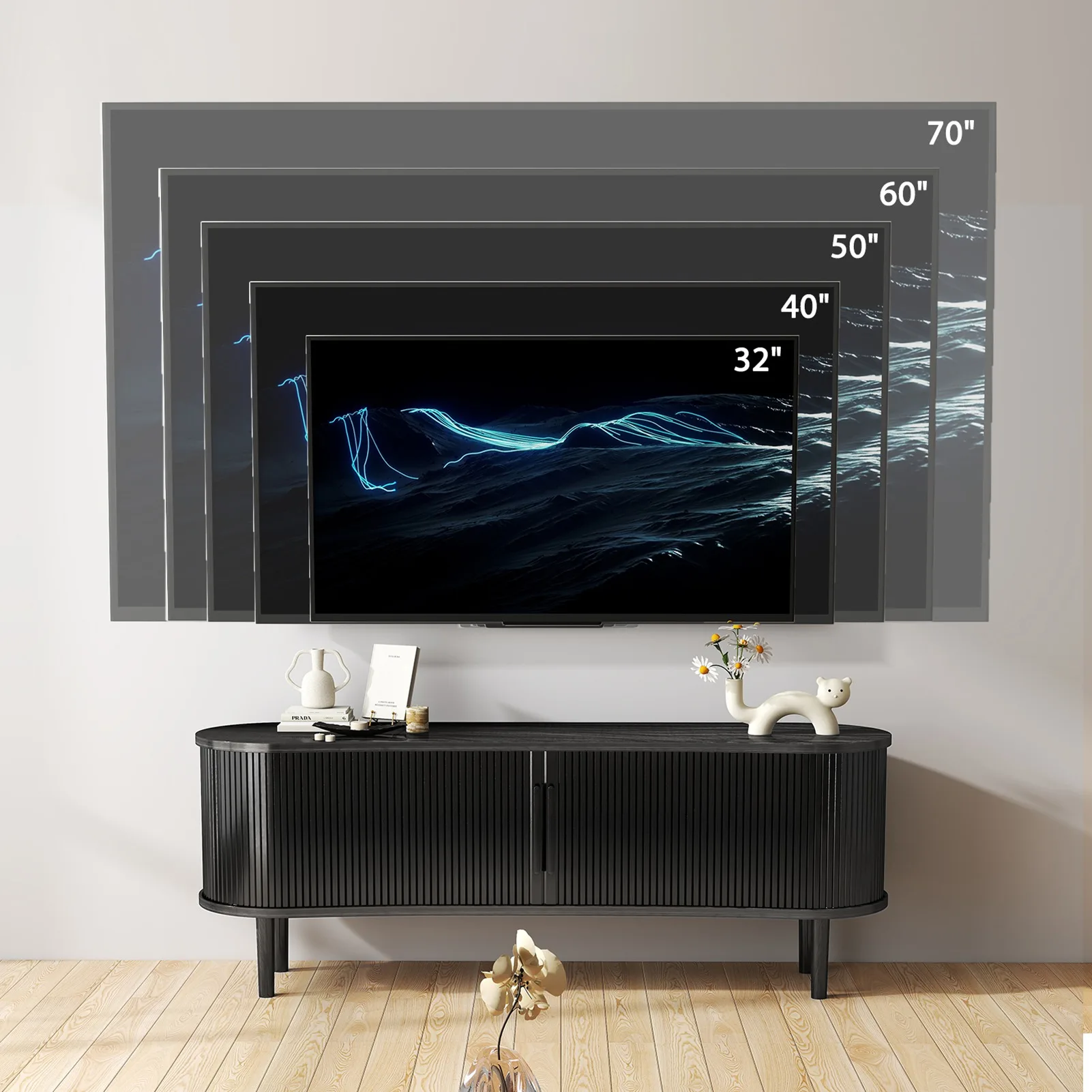 TV Stand MDF Mid Century Modern Media Console Table Entertainment Center with Storage Handle Door for Living Room Office