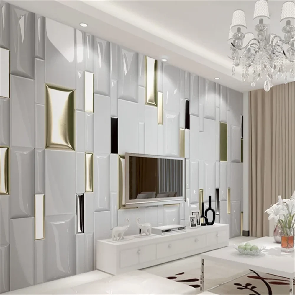 

Custom wallpaper mural 3d stereo modern fashion golden checkered geometric soft pack background Stickers wall papers home decor