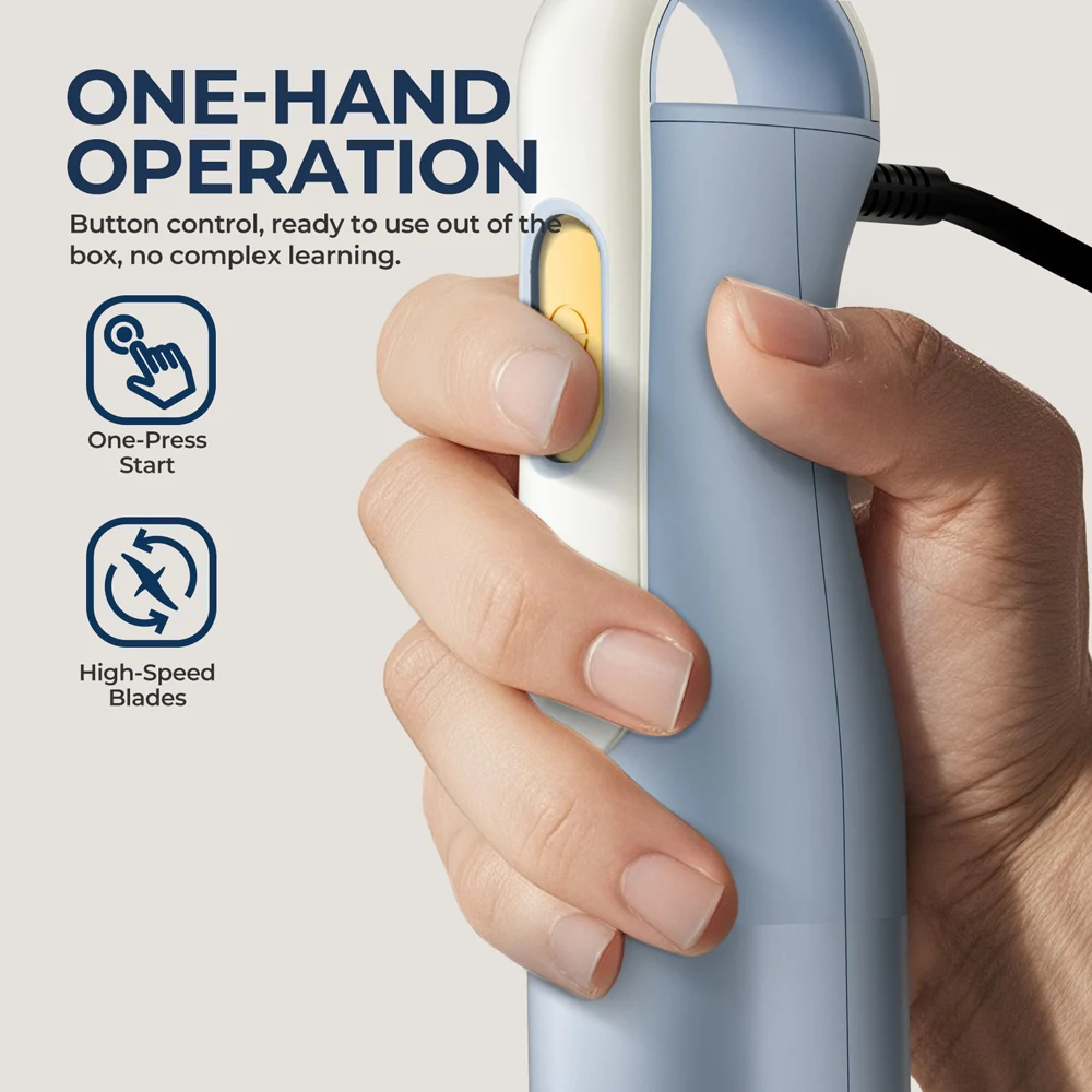 مجموعة خلاطات يدوية 4 في 1، خلاط غمر يدوي مع شفرات من الفولاذ المقاوم للصدأ لخلط طعام المطبخ، أزرق فاتح مبتدئ