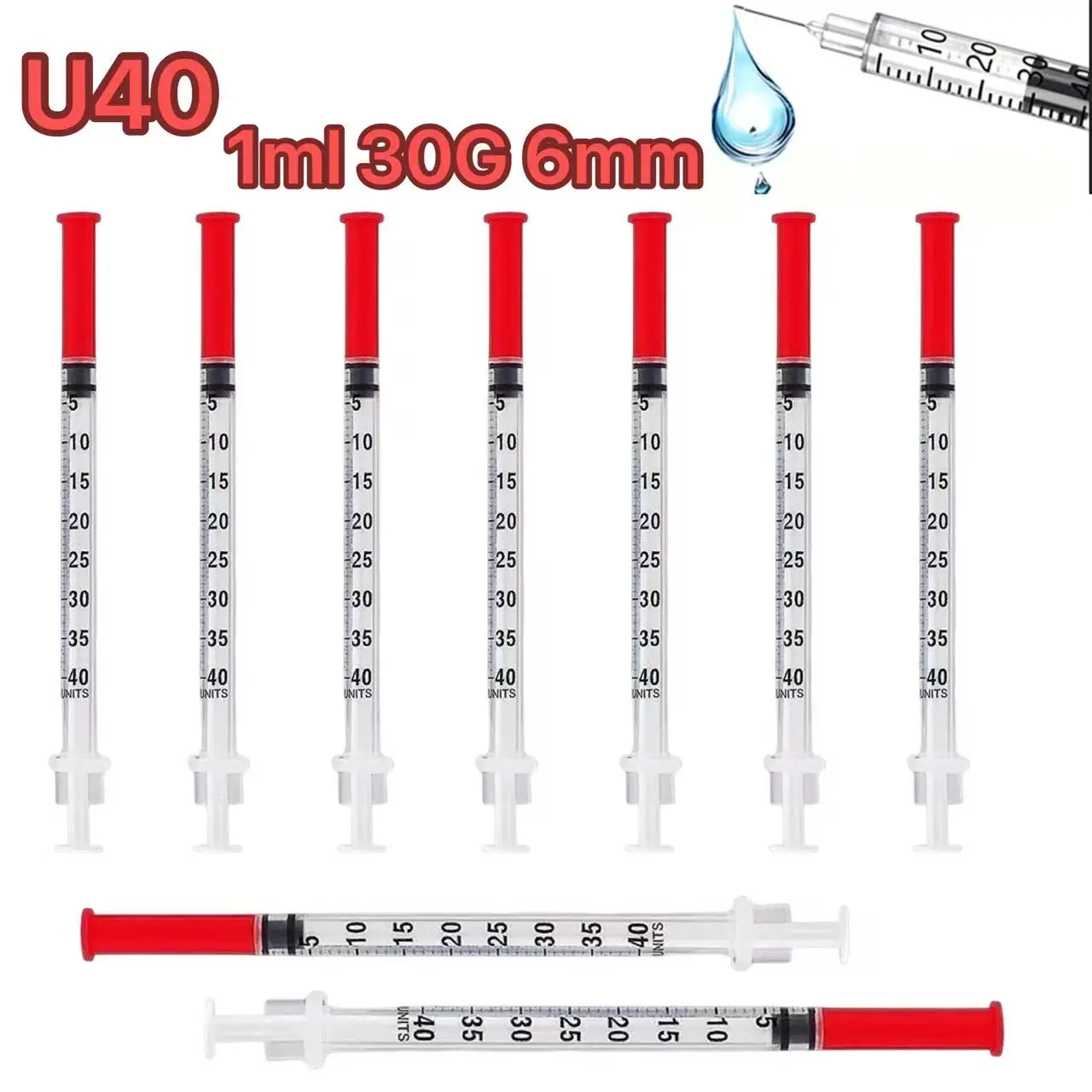 Seringues à insuline U40 de 1 ml, 30G, 6 mm, seringue à aiguille stérile jetable pour injection d'insuline en laboratoire, pour animaux de compagnie, chats, chiens et humains.