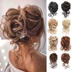 Messy Bun Synthetic Hair Piece Claw Clip Curly Wavy Hair Bun Tousled Updo Scrunchie Long Beard Chignon Ponytail for Daily Wear