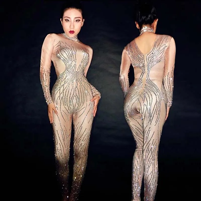 

Sequin Jumpsuit Glitter Gogo Dancer Clothing Nightclub Party Show Sexy Performance Costume Long Sleeve Bodysuit Rave Wear 1242