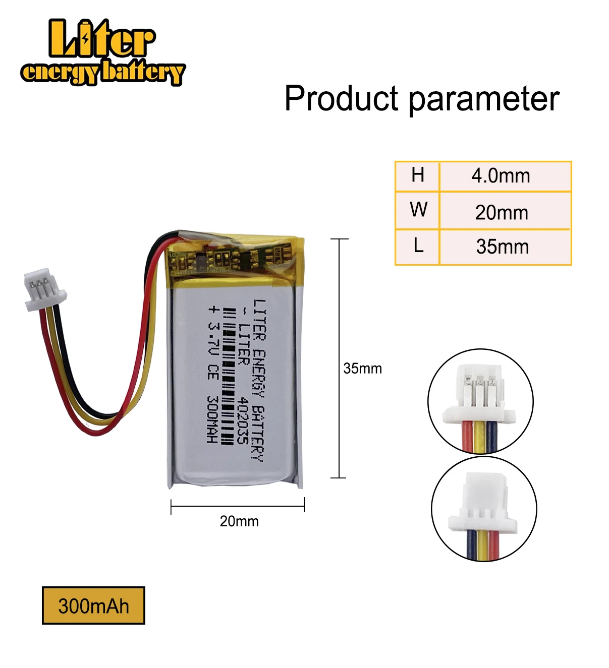 JST PH 1.0mm 3 pin 3.7 V, 300mAH 402035 polimerowy akumulator litowo-jonowy/litowo-jonowy do tabletu BANK, GPS, mp3, mp4