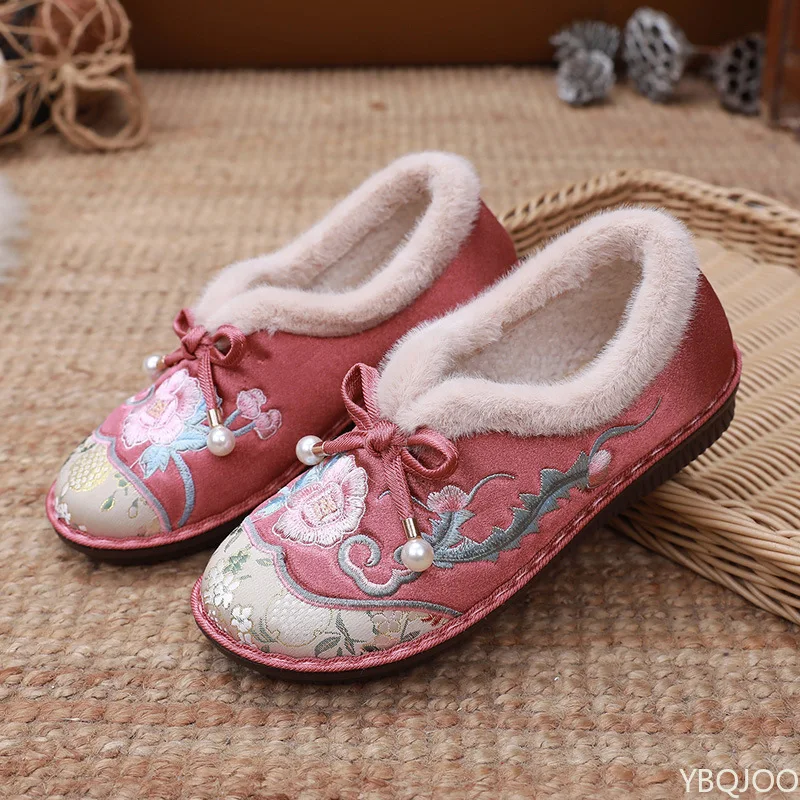 Retro Traditional Women's Cotton Shoes Soft Soled Loafers Cotton Flat Bottomed Comfortable Chinese Embroidered Women's Shoes