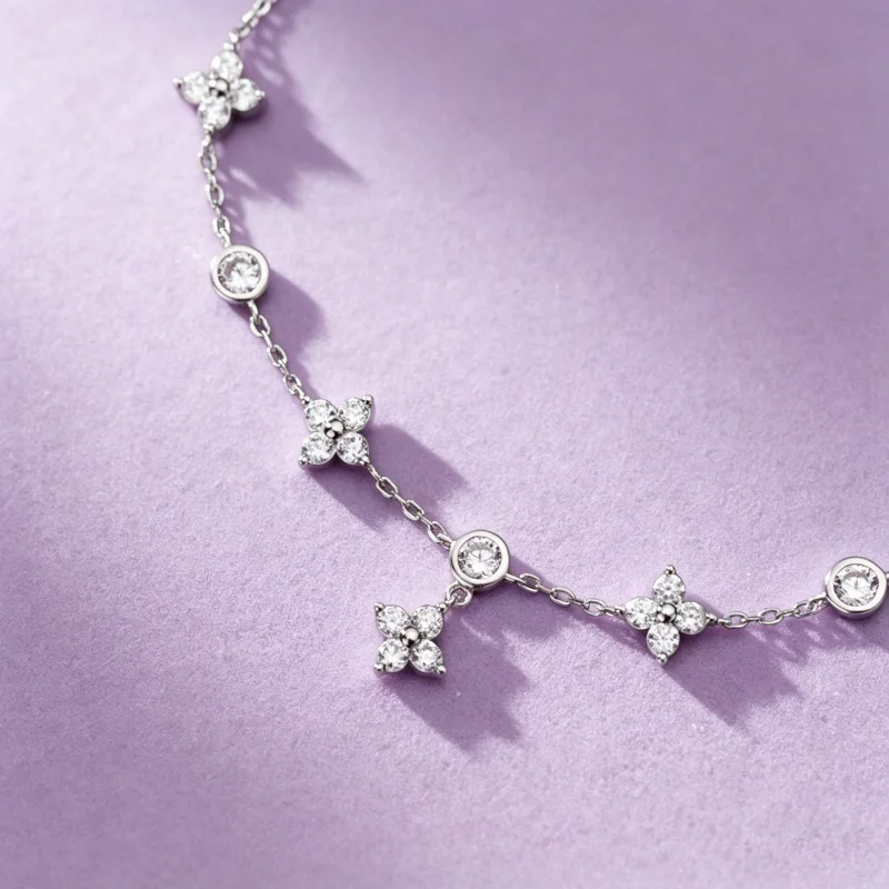 IOGOU D-Farbe Moissanit Vierblättriges Blumenarmband für Frauen, 14 Karat Gold gefüllt, verstellbare Kette, Hochzeitstag, Schmuck, Geschenk – Detail 3