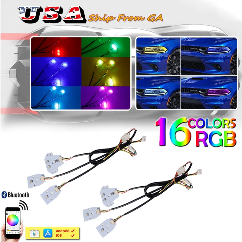 

For 2015-2023 Dodge Charger RGBW LED Halo DRL/Parking Board Headlight Bluetooth , Control_by_Smartphone