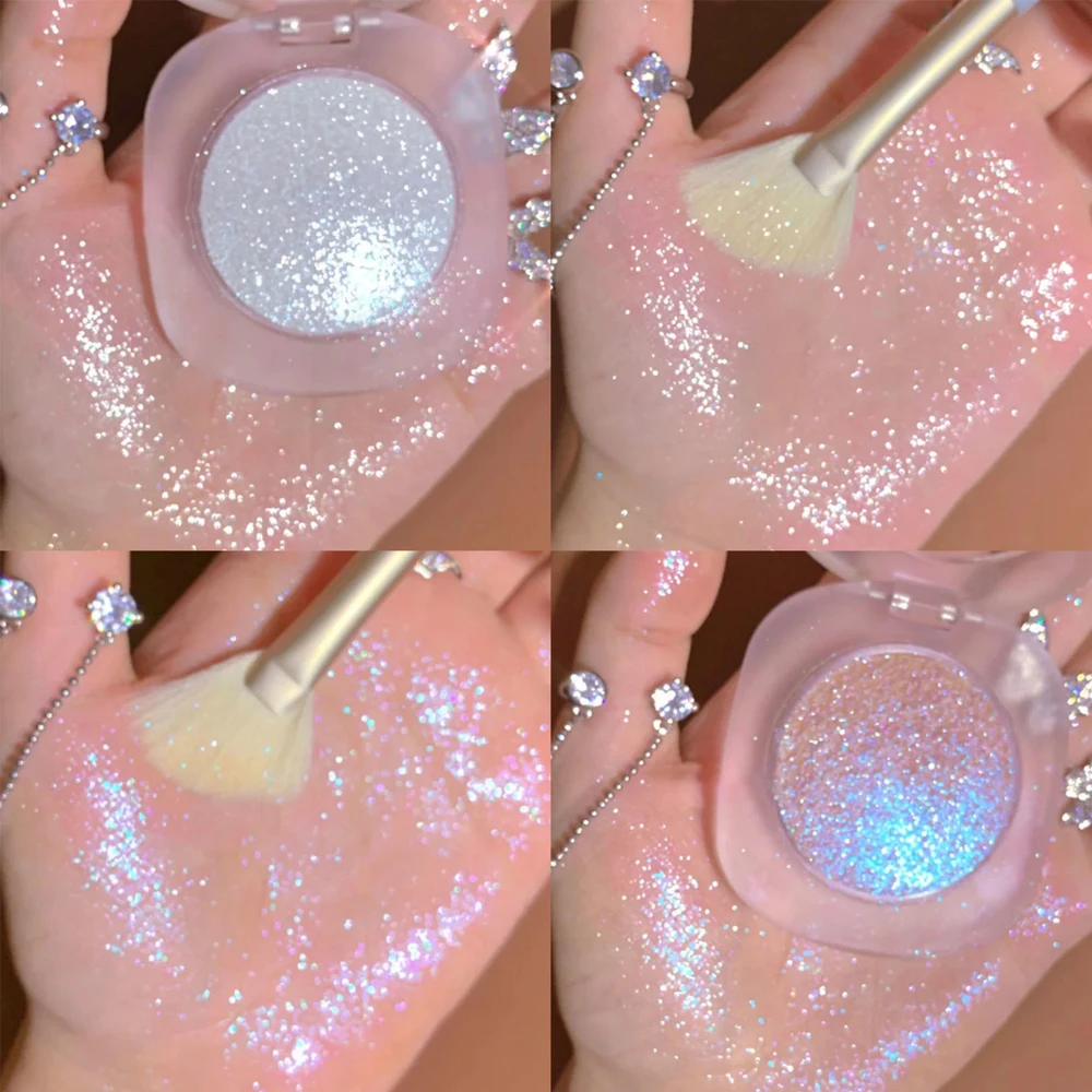 Paleta de polvo brillante, iluminador monocromático, maquillaje brillante, contorno facial duradero, resistente al agua, 3 colores