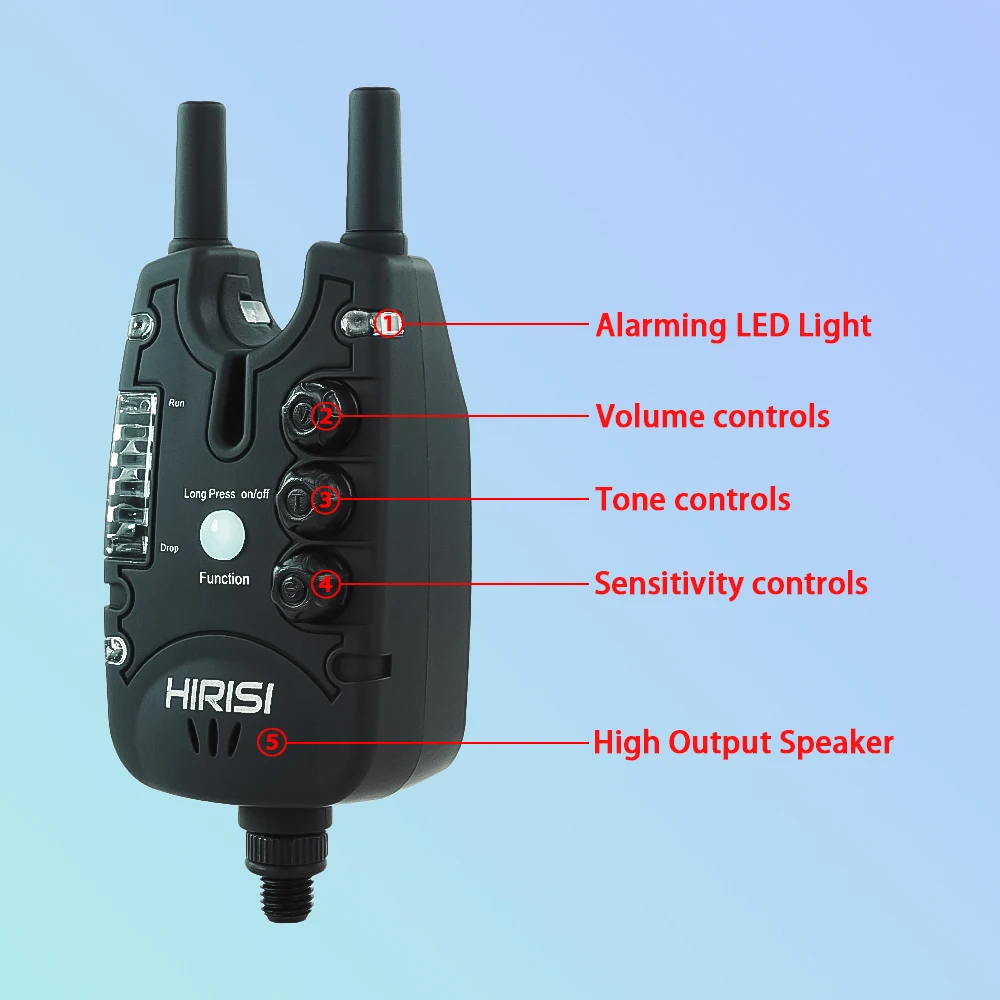 Hirisi S8 Karpfenangel-Bissanzeiger mit 2-Wege-Fernbedienung, LED, Wasserdicht, Hochempfindlicher Bissmelder, Angelzubehör – Detail 2