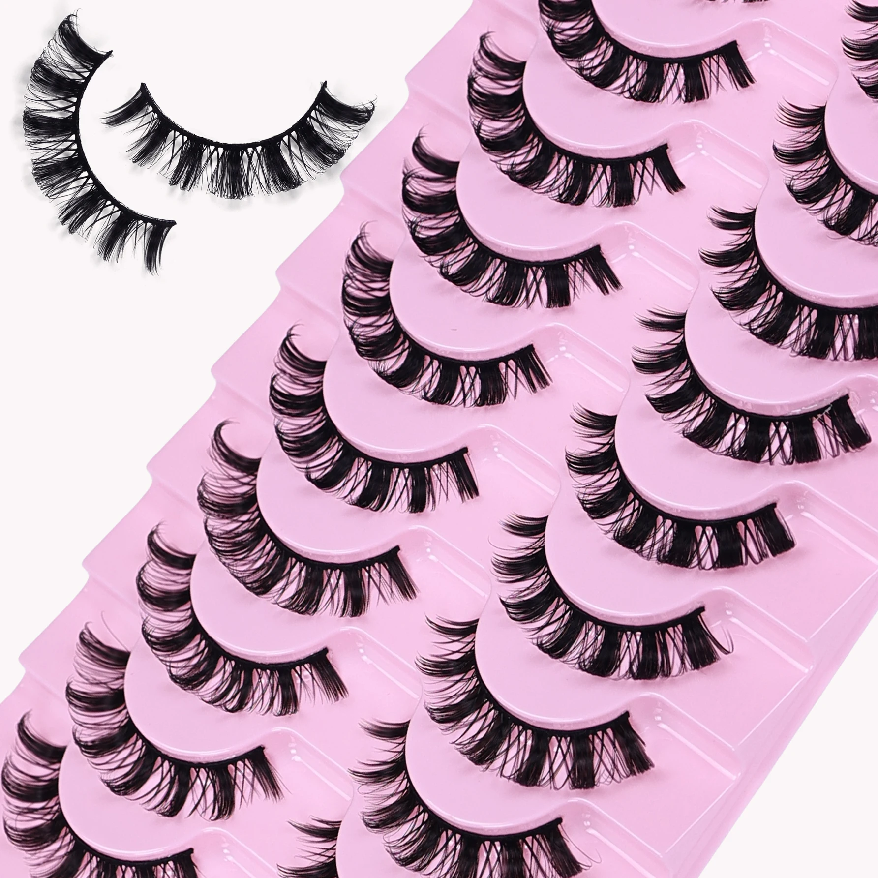 10 أزواج جلدة D حليقة 10-16 مللي متر الروسية جلدة ثلاثية الأبعاد الرموش وهمية قابلة لإعادة الاستخدام رقيق الروسية قطاع جلدة