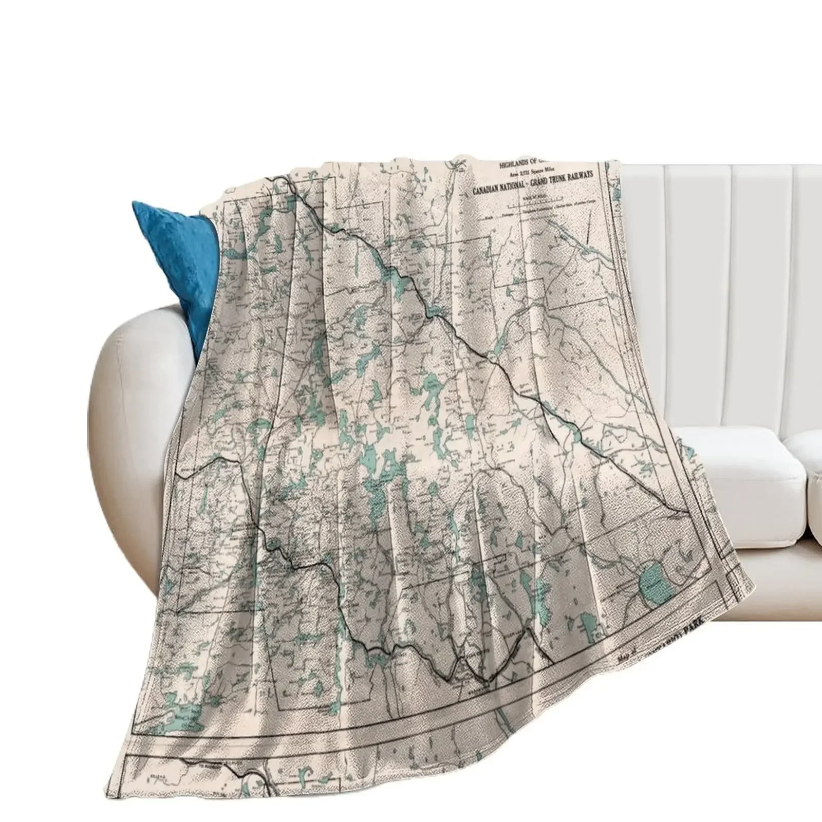 1922 Algonquin Park Ontario Vintage Map Throw Blanket Luxury Throw Plaid Flannel Fabric Hairy Blankets