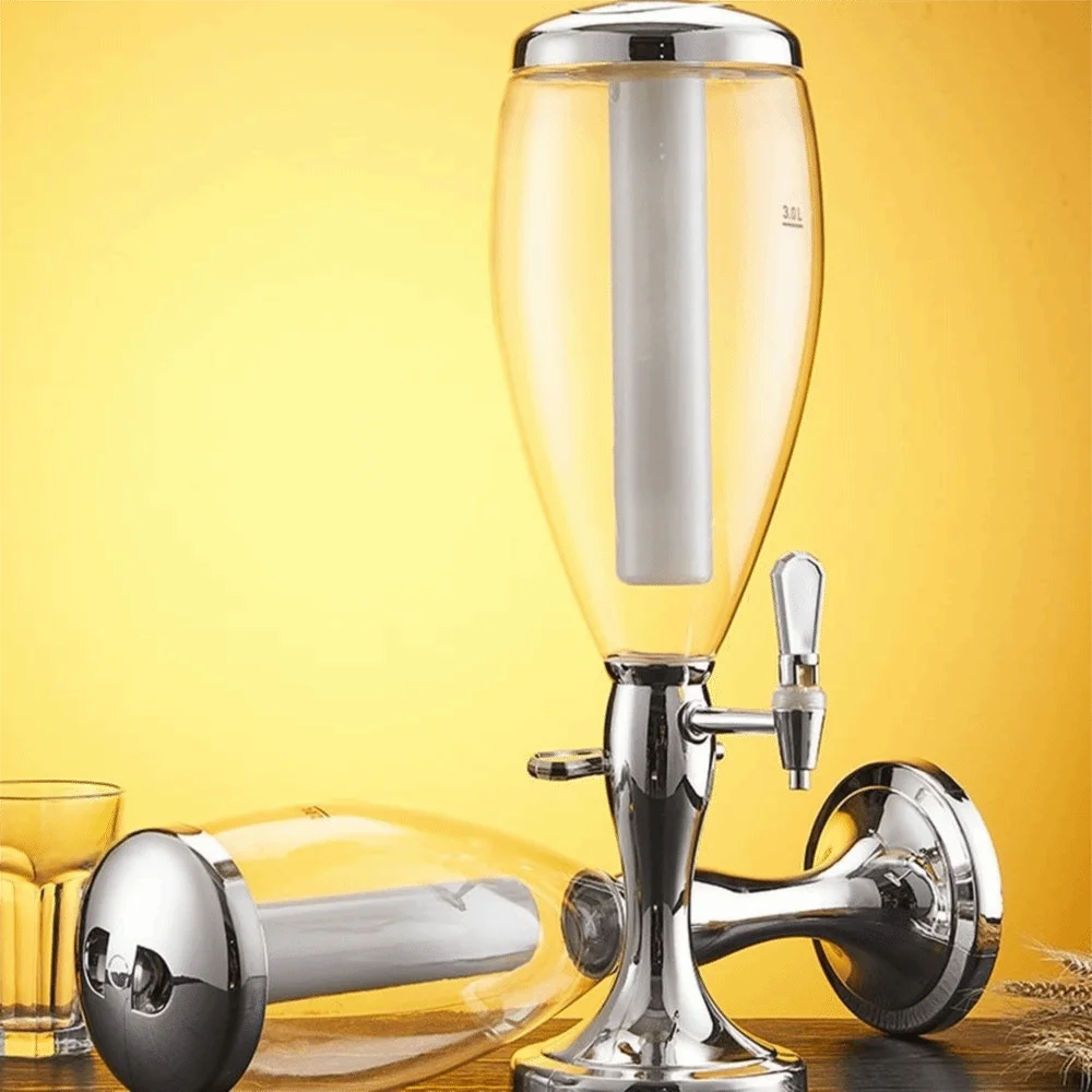 1.5/2/3L Beer Tower with Icicles LED Light Beverage Machine Dual-Head Faucet Thickened and Sturdy Drink Holder Restaurant Use