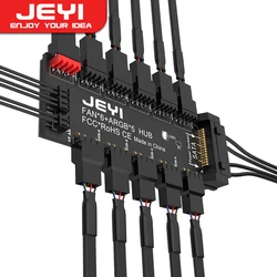 Jeyi 4pin Pwm & 5V 3pin Argb Met Sata 15pin Power 5 Way Sync Fan Hub Cpu Koelventilator Adresseerbare Rgb Verlichting Pcb Splitter