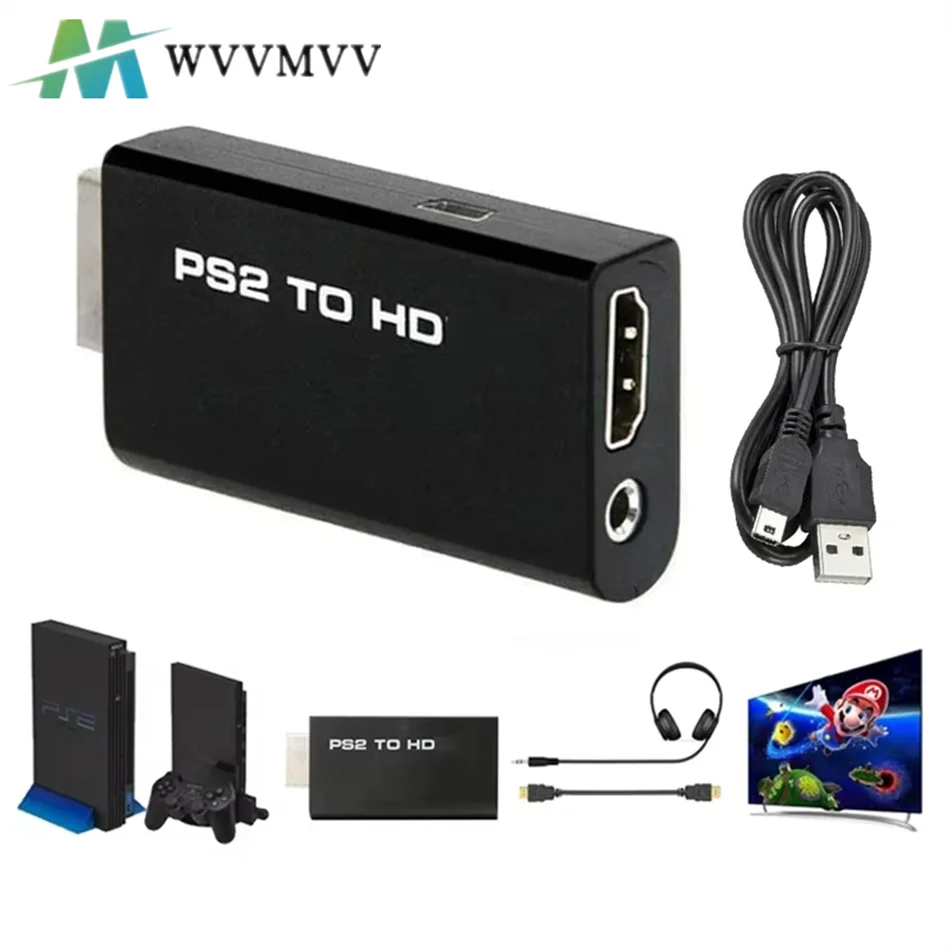 

PS2 to HDMI-compatible Converter 1080P Full HD Adapter with 3.5mm Audio Output Supports 480i/480p/576i & All PS2 Display Modes