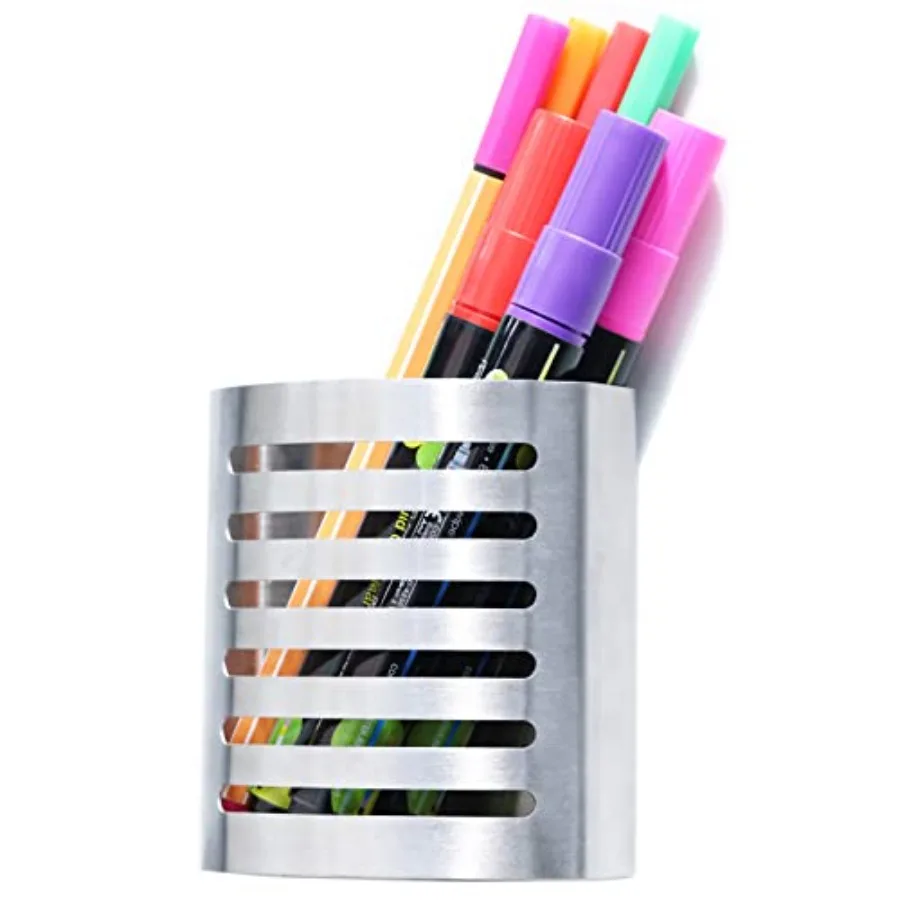 

Magnetic Modern Pen and Pencil Holder, Metal Writing Utensil Storage Organizer for Kitchen, Locker, Home, or Office, 3.25" x.75