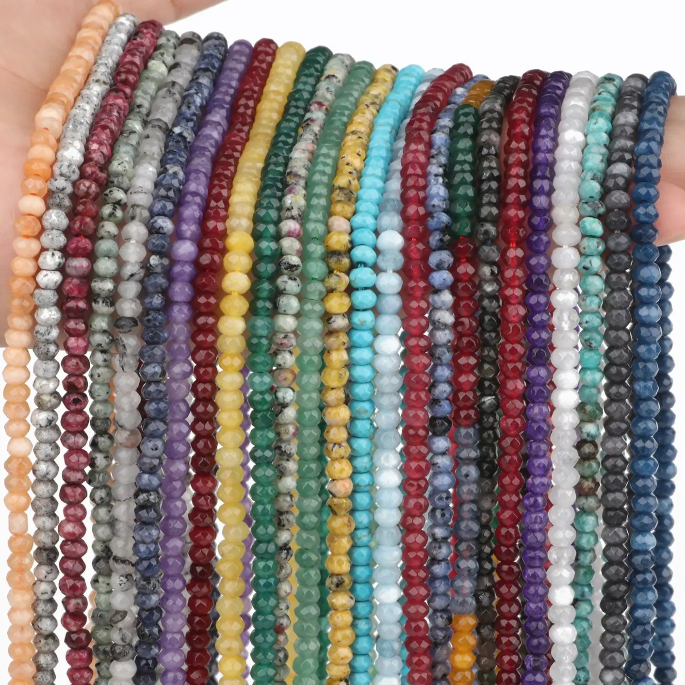 Natural Rondelle Faceted Stone Beads Ruby Jade Chalcedony Jaspers  turquoise Waist Beads For Jewelry Making Bracelet Accessories