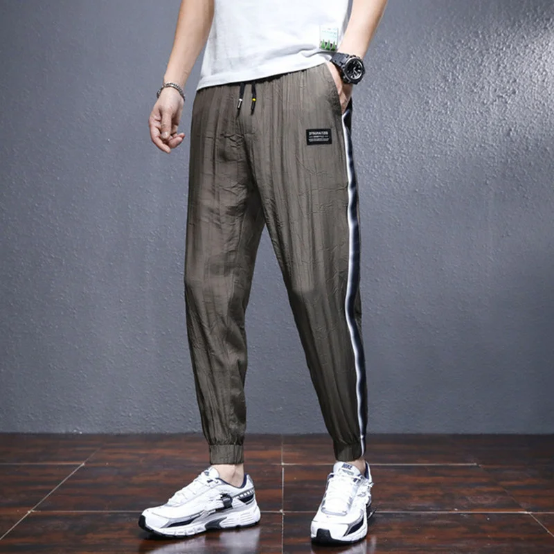 Silk Ice Thin Summer Harem Pants Men Elastic Waist HipHop Loose Men Jogging Pants Big Size M -XXXL, 4XL ,5XL Fashion Trousers