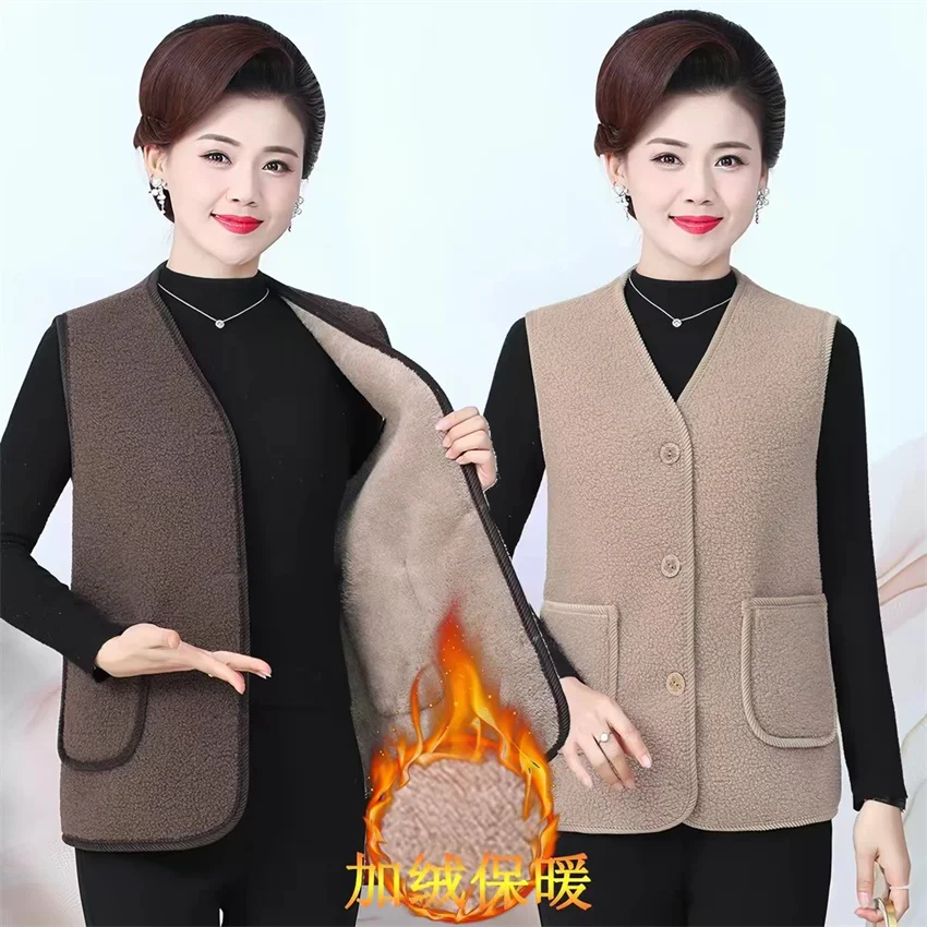 New Autumn Winter Women Faux Lamb Fur Vest Big Size Female V-neck Vests For Mother Lady Short Warm Sleeveless Coat Outwear 2581