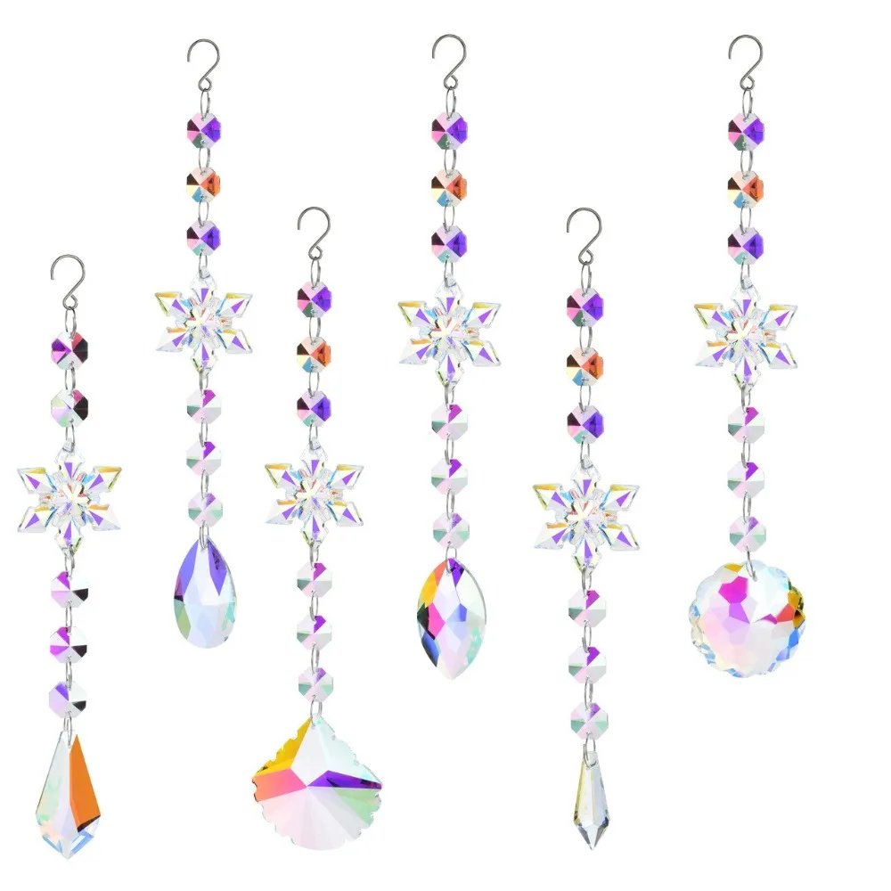 

Snowflake Christmas Tree Decorations Car Pendant Crystal Pendant Garden Ornament Rainbow Maker Wedding Yard Window Hanging Decor
