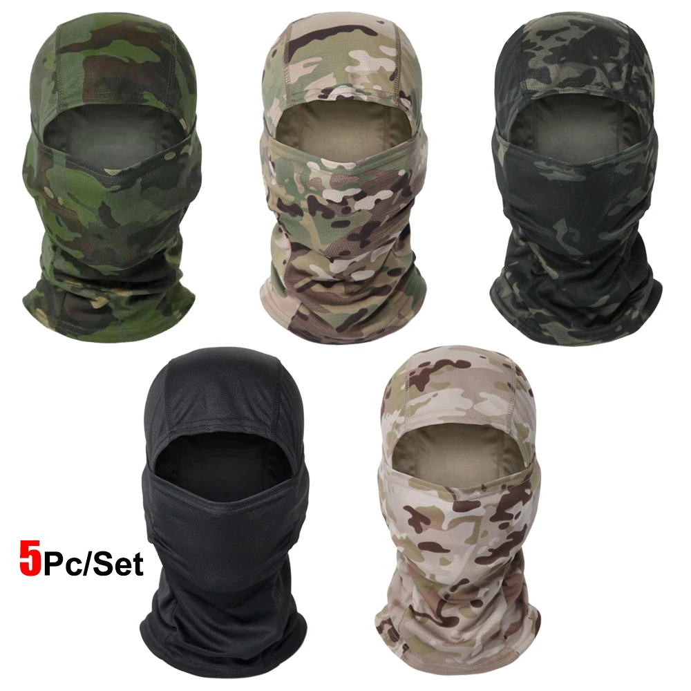 5 Stks/set Camouflage Bivakmuts Fietsen Full Face Masker Multi Functionele Sjaal Hoofddoek Motorfiets Skiën Helm Voering