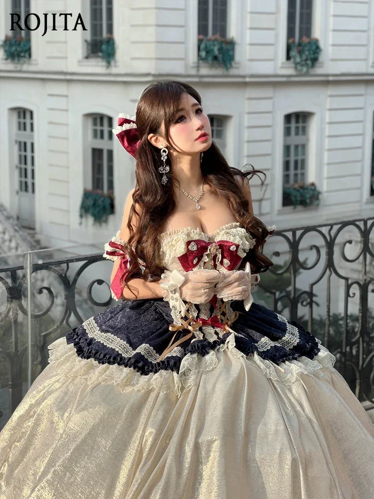 

Slim Fit Elegant Vintage Dress Ladies Sweet Cute Bow Lace Birthday Party Maxi Dresses Summer New Lolita Princess Dress Women's