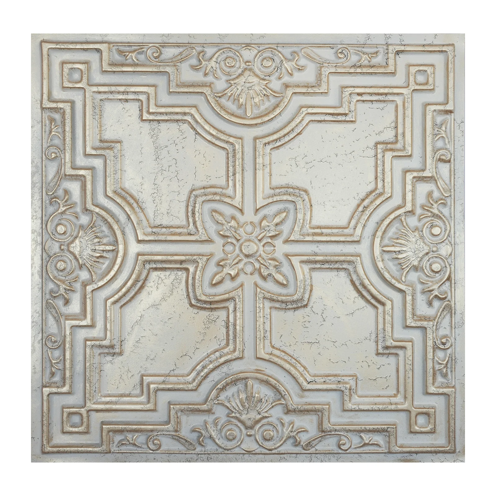 Pressed Tin Ceiling Tile Suspended Wall Panels 2'X2' Tiles for garden PL16 Distress crack champagne gold 10Pcs