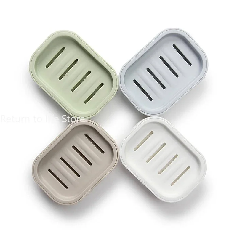Double Layer Square Soap Dish with Cover Plastic Drain Soap Box Household Bathroom Travel Simple Portable Creative Storage