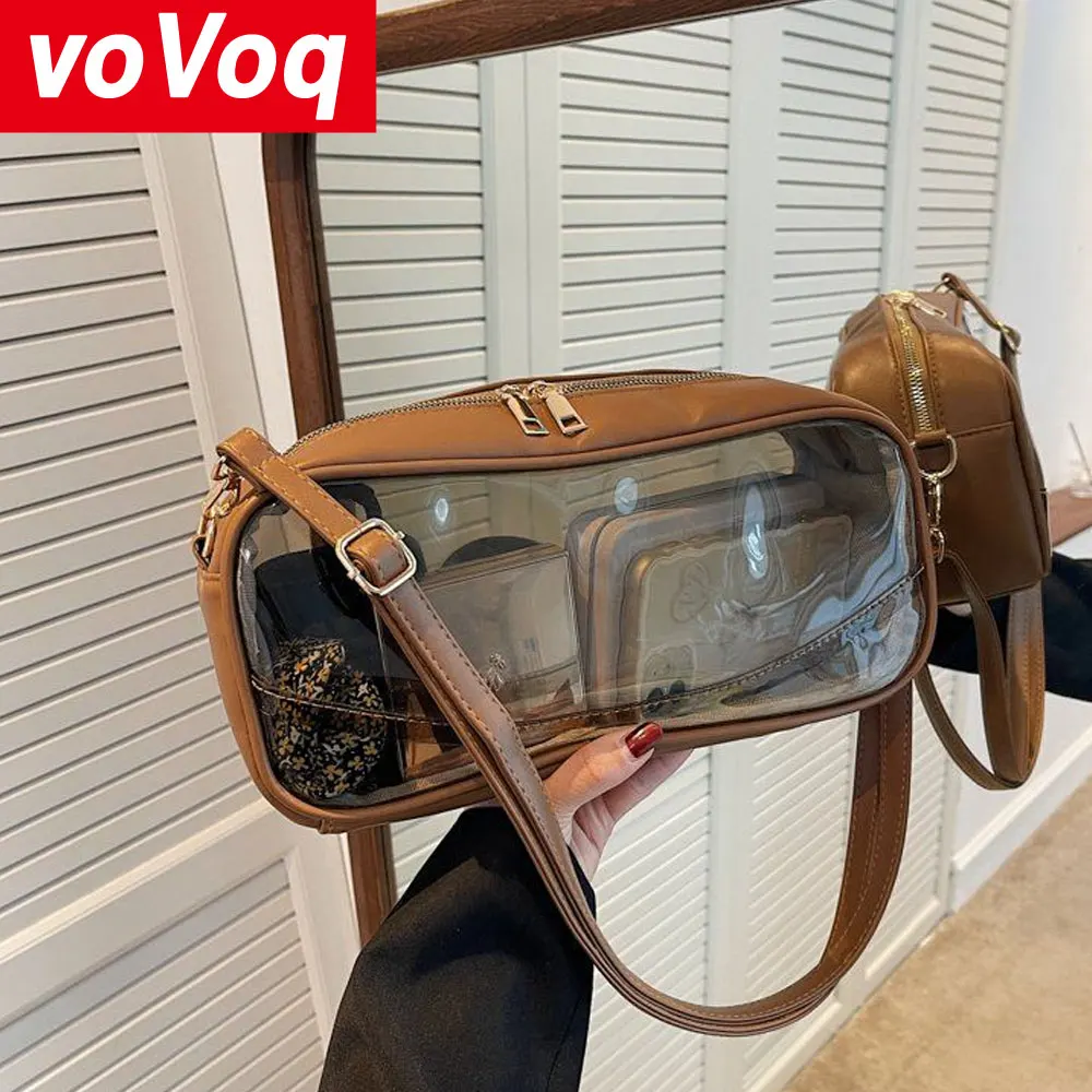 Japanese Style Khaki Transparent Crossbody Handbag for Women's Single Shoulder Doll Bag