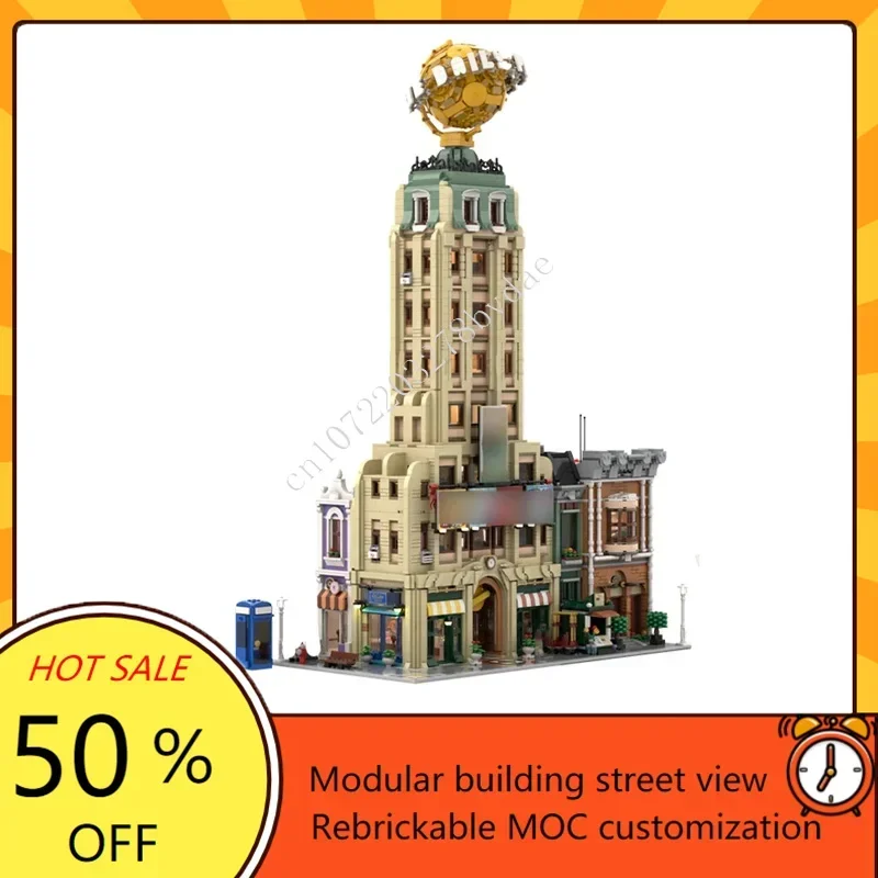 

7376 шт., модульная головоломка Daily Planet на заказ, MOC, креативные строительные блоки, вид на улицу, архитектурная модель, технология «сделай сам», игрушка в подарок