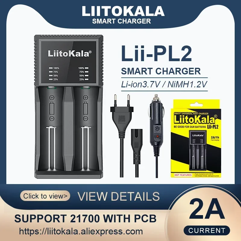 Liitokala-リチウム電池充電器,Lii-PL2, 3.7v,26650, 18650, 22650, 14500, 18350, 20700, 1.2v,aa,aaa,nimh,21700,PCB付き