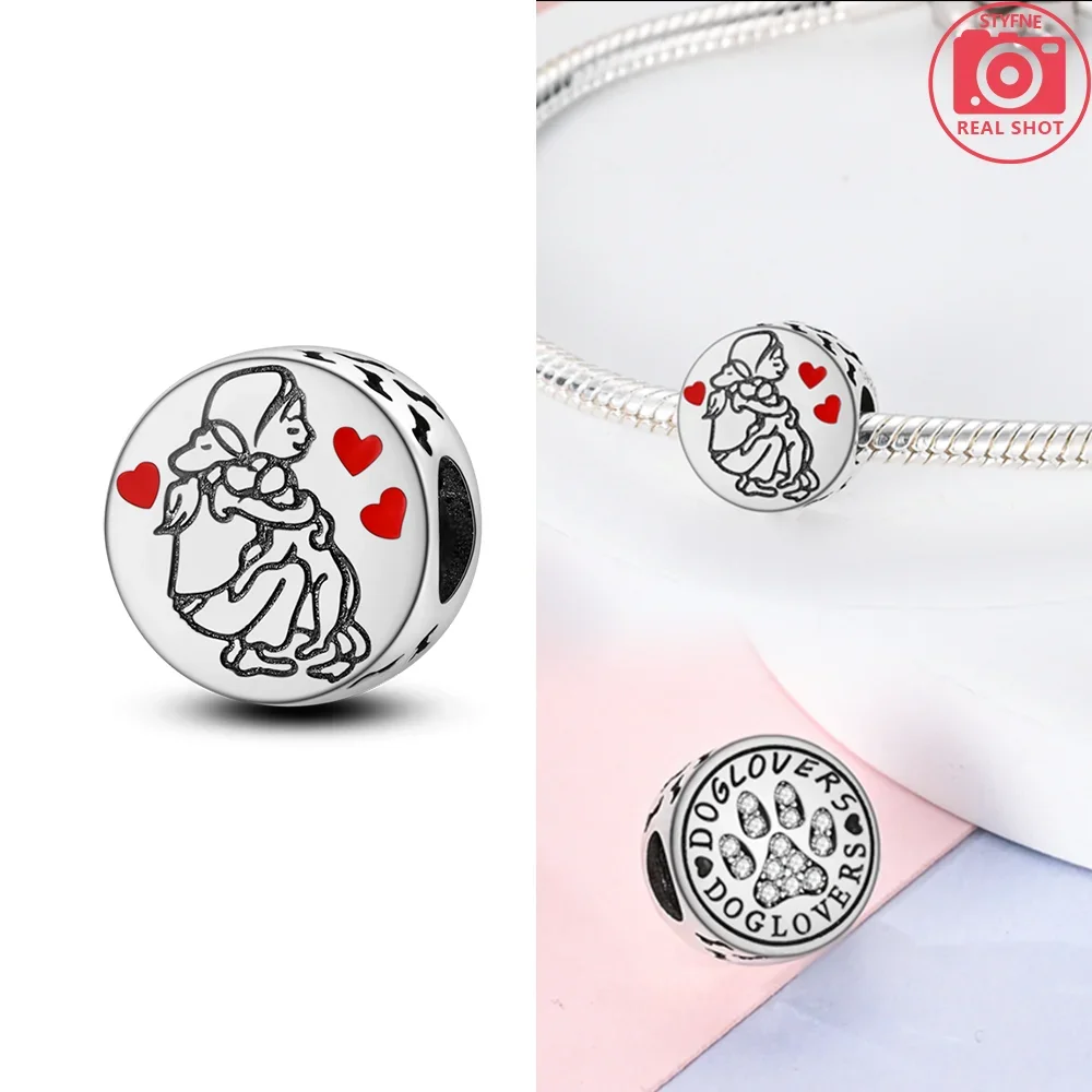 Original 925 Silver Cute Heart Cats Engraved Words Animals Hug Dogs Blue Stars Bead Fit Bracelet Jewelry Diy Fine Gift