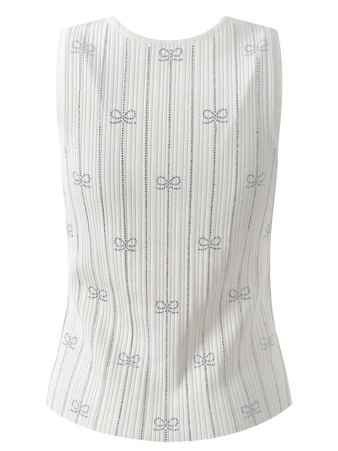 High-End Version European Style Sweet  Knot Rhinestone All-Match Knitted Sleeveless Vest Top for Women