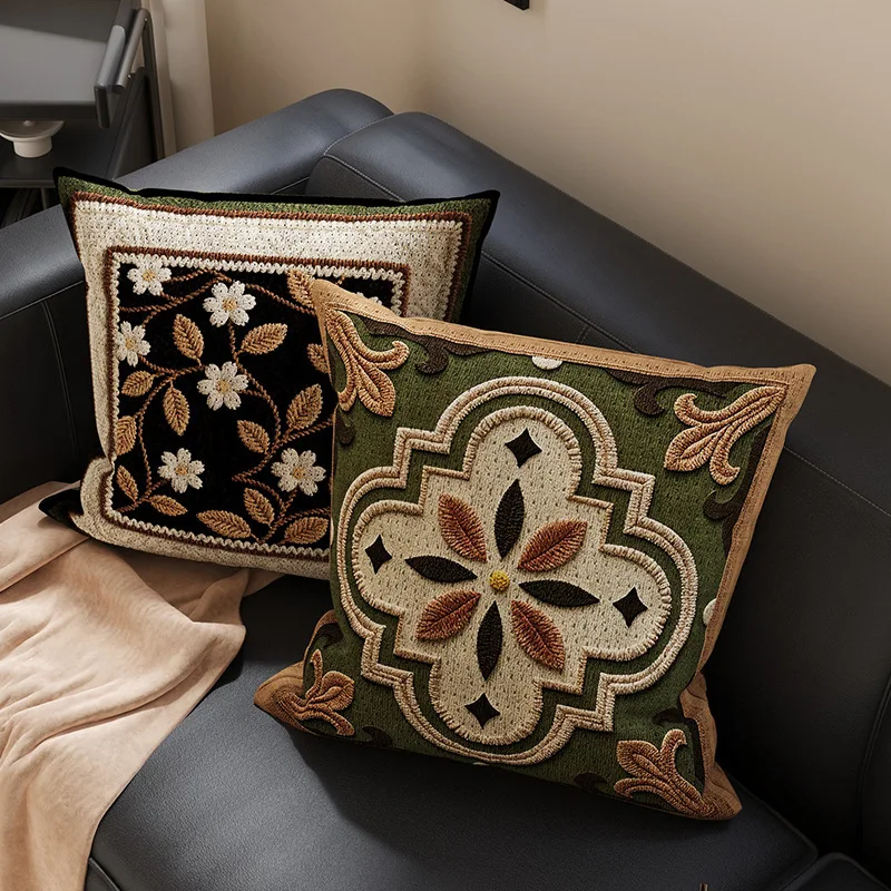 Vintage Chinese Embroidery Throw Pillow Cover Gourd Mountain Pine Landscape Cushion Case Retro Floral Decor Pillowcase For Sofa