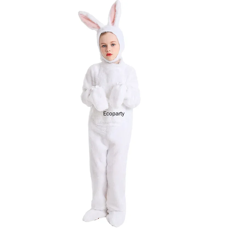 Easter Day White Rabbit Cosplay Costume Lovely Girls Boys Furry Small Bunny Outfits Jumpsuit Halloween Party Stage Show Costumes view 2