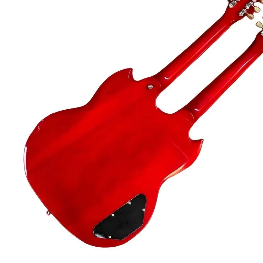 Left Handed Double Neck Electric Guitar, 6 + 12 String, Transparent Red, 4 HH Pickups, Chrome Fixed Bridge, Block Inlays