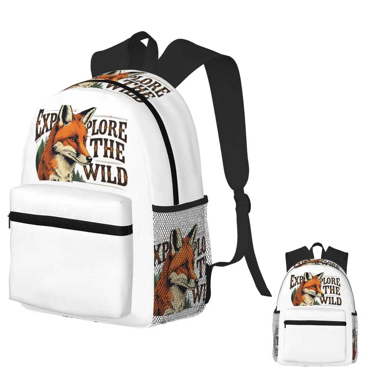 

Vintage Fox Adventure Explore The Wild Student Backpack School Bag Hiking Travel Daypack for Boys Girls Bookbag Shoulder Bags