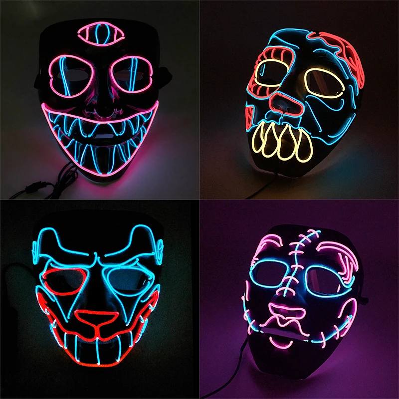 

Led Neon Animal Masks Glowing Masque Halloween Scary Three Eyes Cosplay Dog Costume Props Flashing Multicolor Disguise Mask