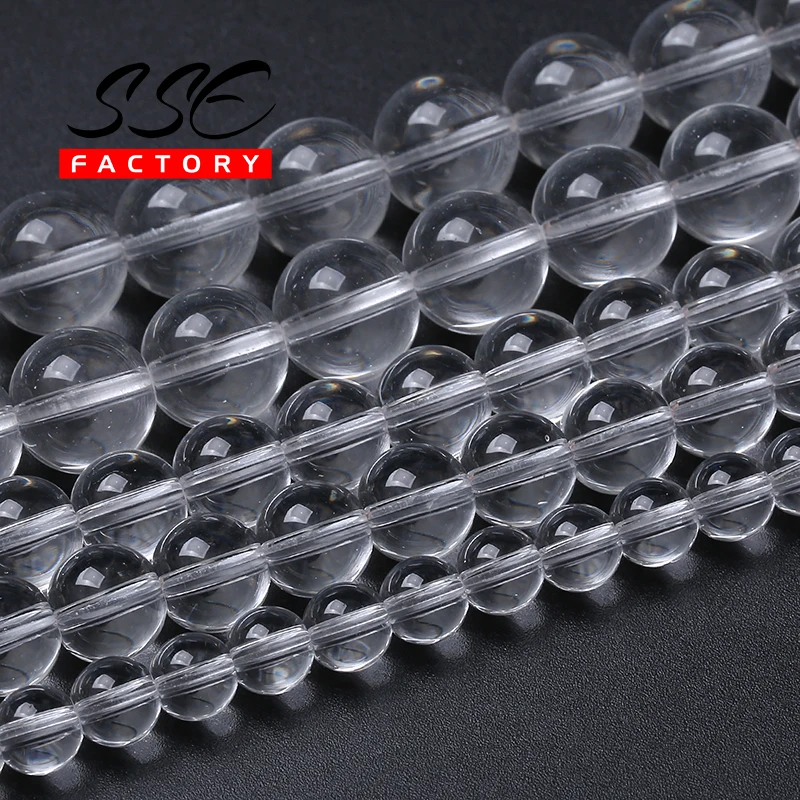 Clear White Crystal Quartz Glass Beads Natural Stone Round Loose Beads For Jewelry Making DIY Bracelet 4 6 8 10 12mm 15'' Strand